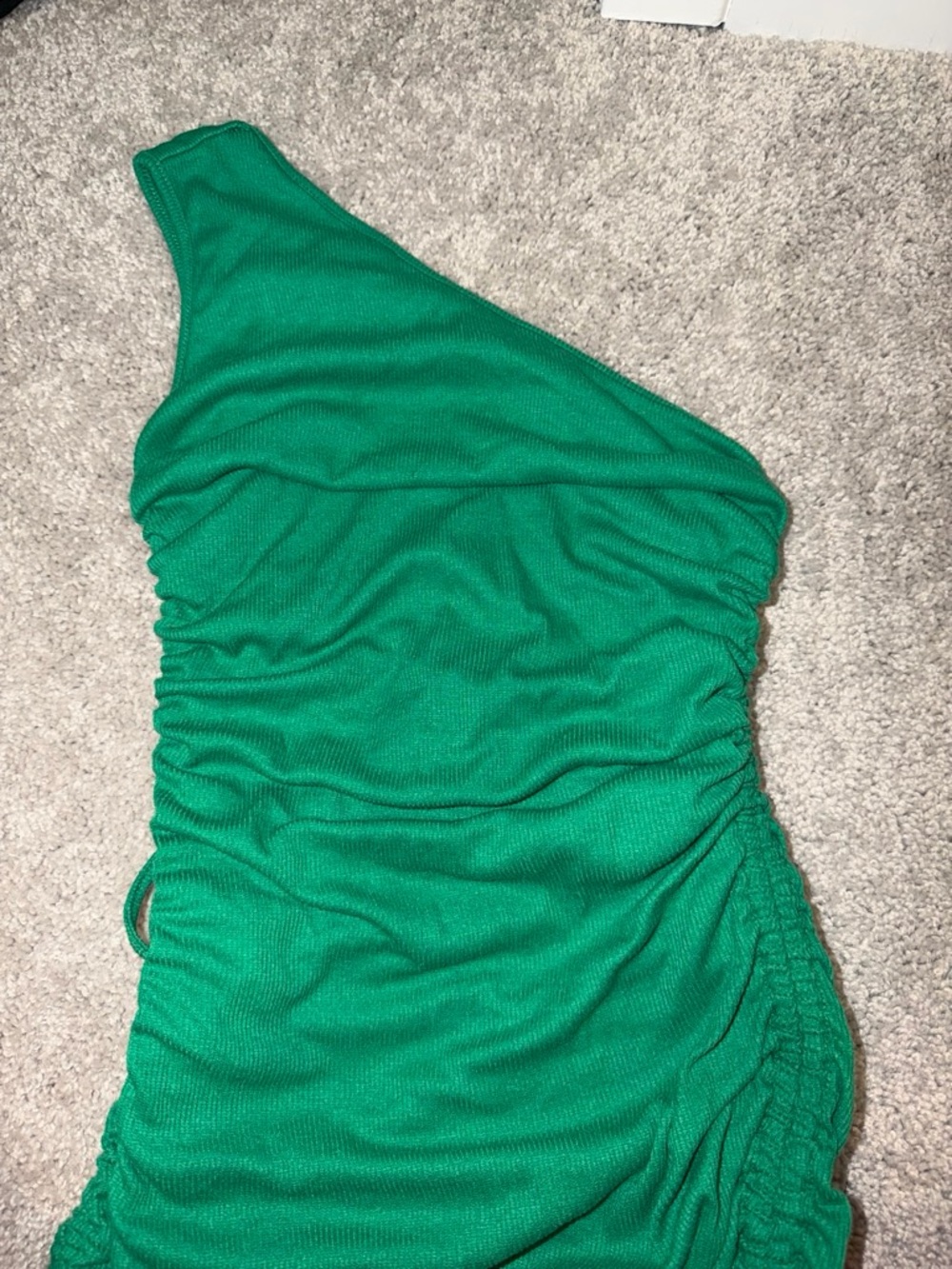 SHEIN Green One-Shoulder Ruched Dress